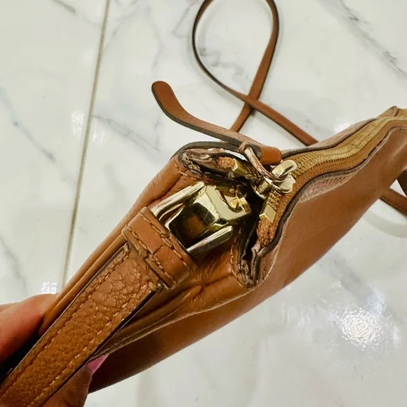 KATE SPADE Leila Triple Gusset Crossbody Pebbled Leather Brown Shoulder Bag - Picture 10 of 11